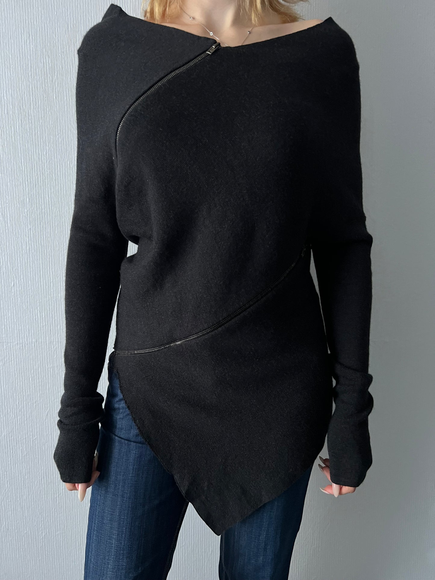 Maison Martin Margiela Line 1 Dark Grey Spiral Zipper Jumper – Fall 2012