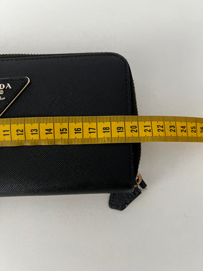 Prada Black Saffiano Leather Zip Around Wallet