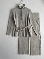 Loro Piana Cashmere Suit Rib Belted Turtleneck and Pants