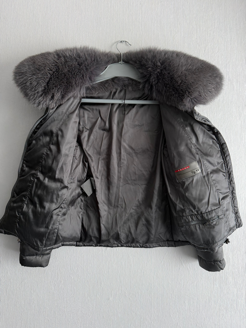 Prada Nylon Down Jacket with Fox Fur