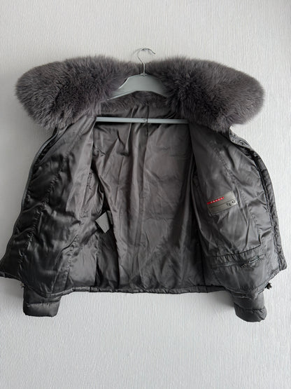 Prada Nylon Down Jacket with Fox Fur