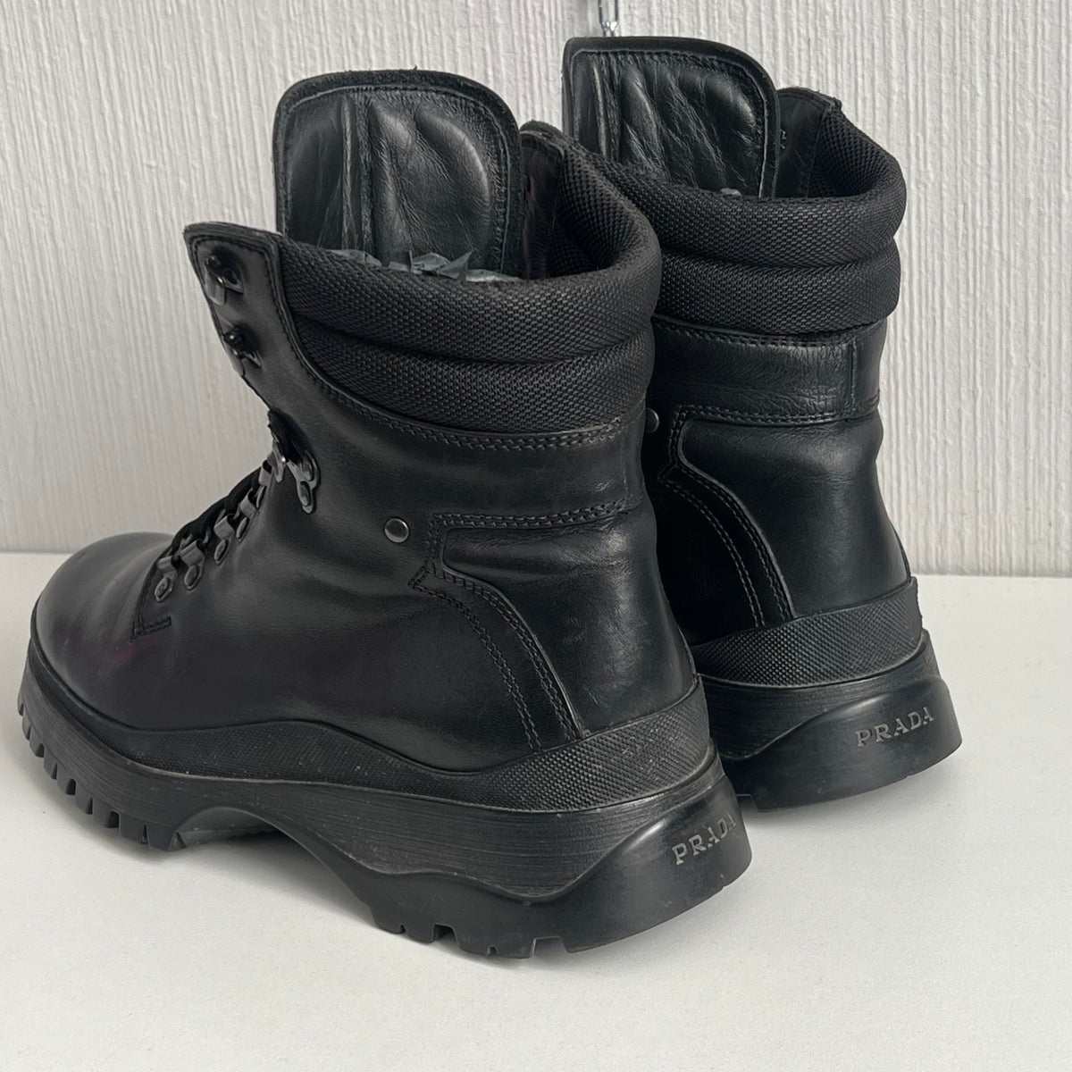 Prada FW99 Vintage Combat Black Leather Boots