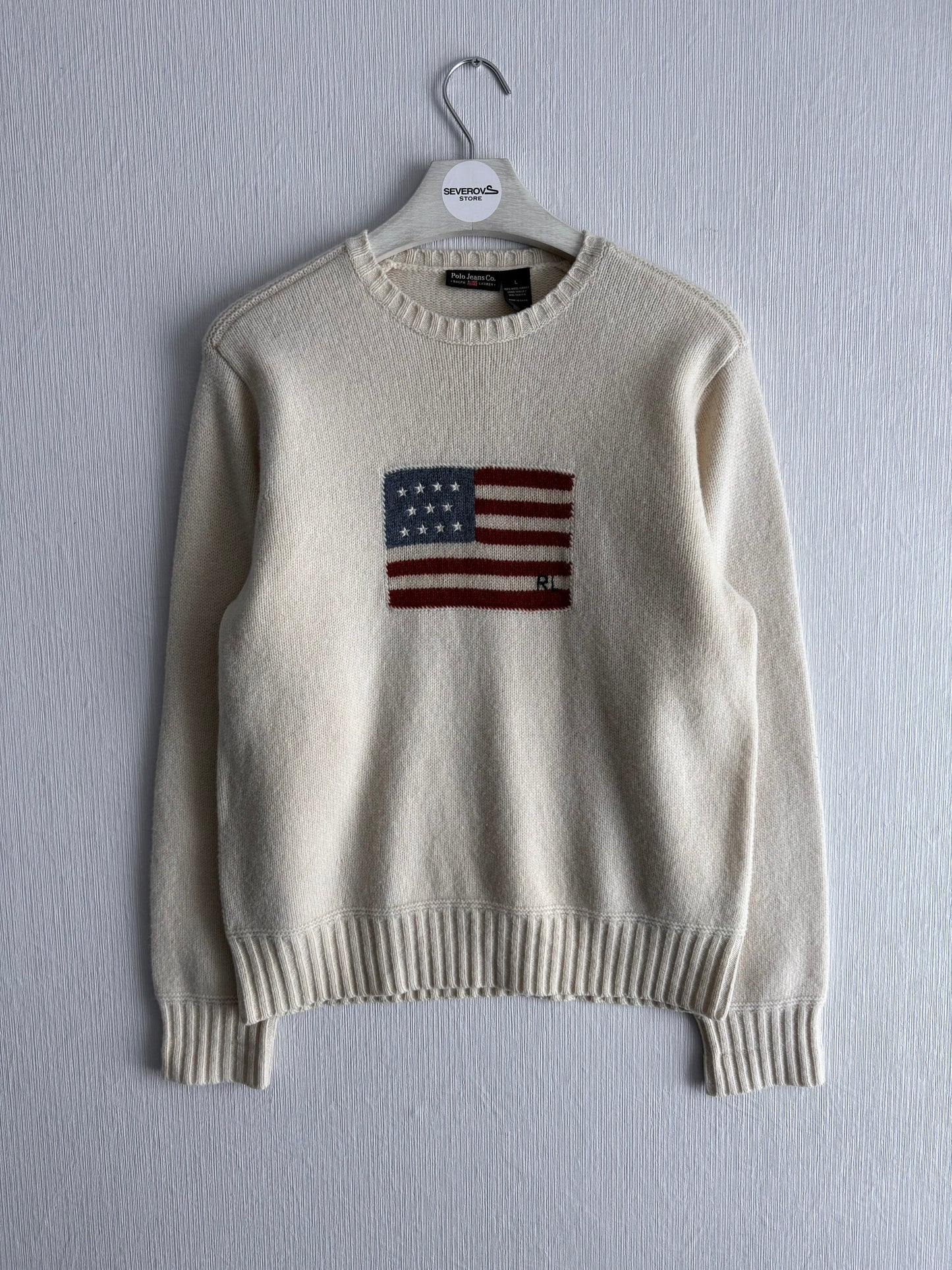 Polo Ralph Lauren American Flag Cream Wool Sweater
