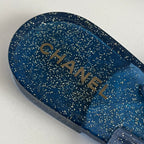 Chanel Blue Glitter Rubber Camelia Sandals