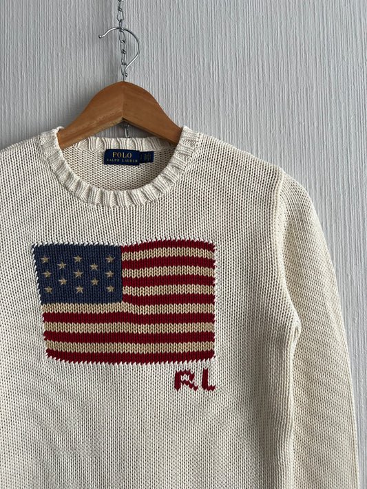 Polo Ralph Lauren American Flag Women’s Knit Sweater in Cream