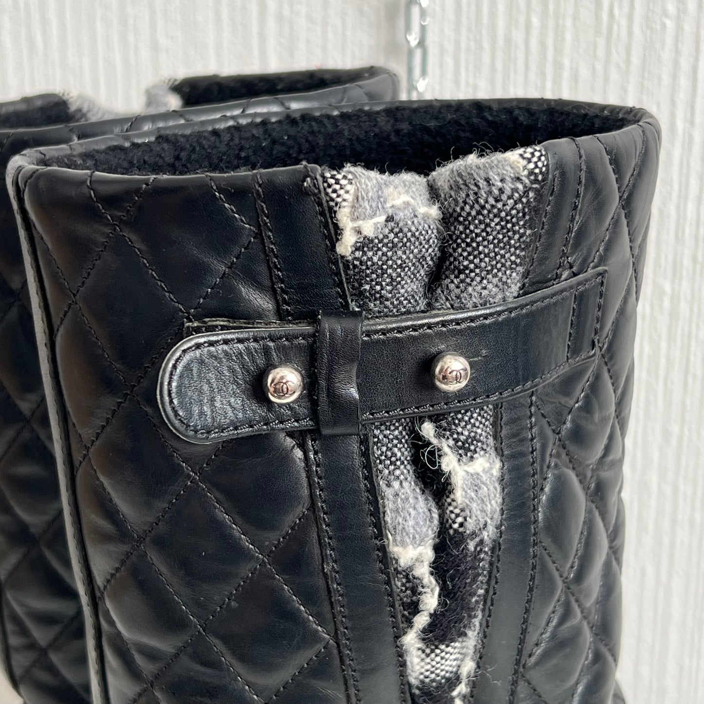 Chanel Quilted Leather & Knit Boots