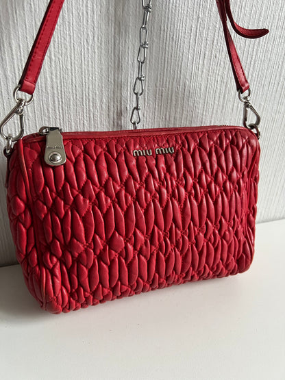 Miu Miu Matelasse Red Leather Shoulder Bag