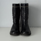 Chanel Black Nylon/Leather Coco Cocoon Boots by Karl Lagerfeld