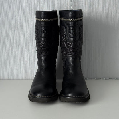 Chanel Black Nylon/Leather Coco Cocoon Boots by Karl Lagerfeld