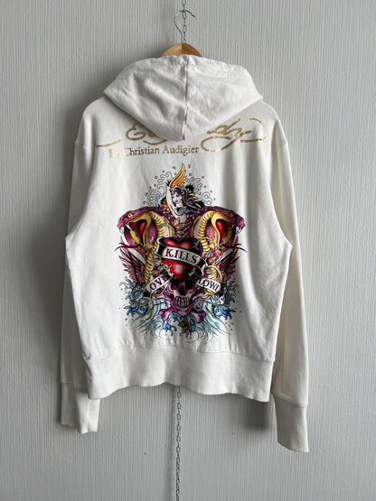 Ed Hardy White Cotton Zip Hoodie