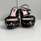 Louis Vuitton Black Satin Crystal Embellished Platform Espadrille Sandals