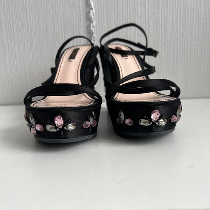 Louis Vuitton Black Satin Crystal Embellished Platform Espadrille Sandals