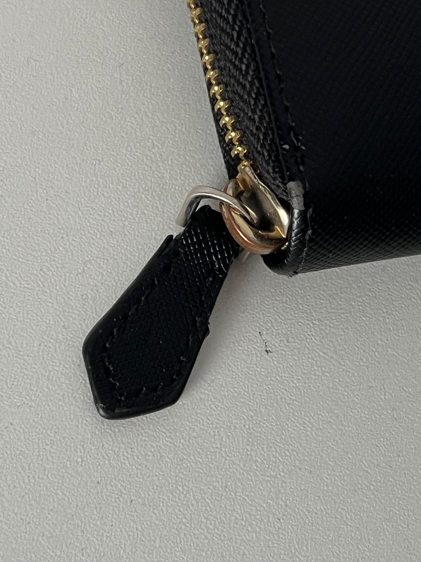 Prada Black Saffiano Leather Zip Around Wallet