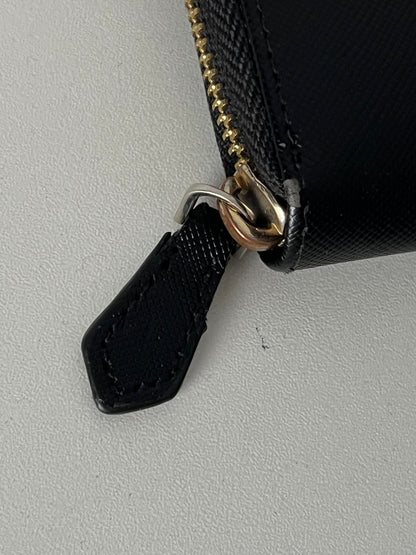 Prada Black Saffiano Leather Zip Around Wallet
