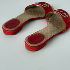 Chanel Leather CC Red Leather Mules Flat Slides