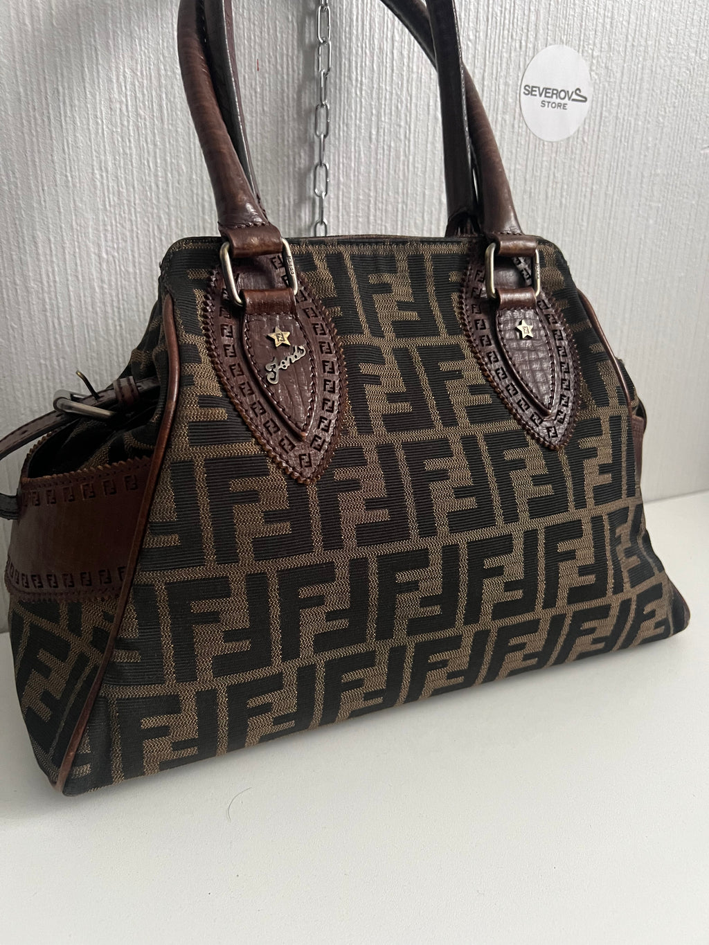 Vintage Fendi Etnico Zucca Canvas Leather Handbag
