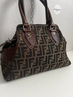 Vintage Fendi Etnico Zucca Canvas Leather Handbag
