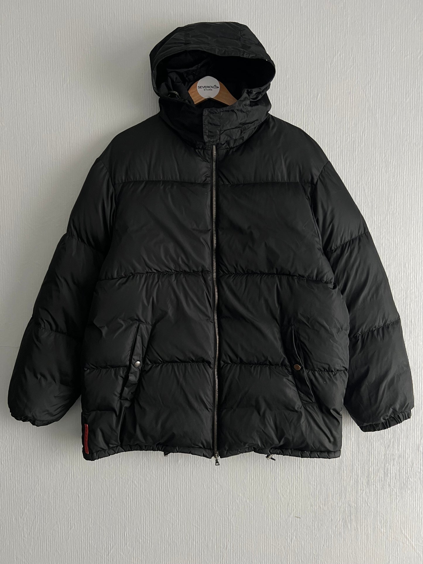Prada Sport Red Tab Black Down Puffer Jacket