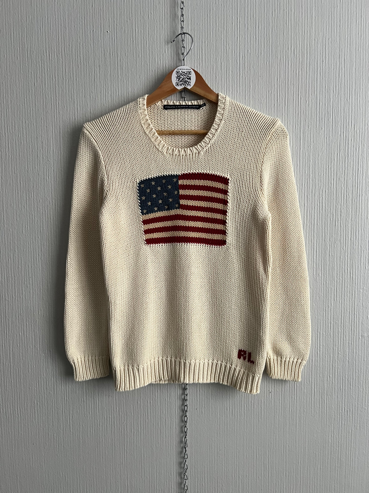 Polo Ralph Lauren American Flag Heavy Knit Cream Cotton Sweater
