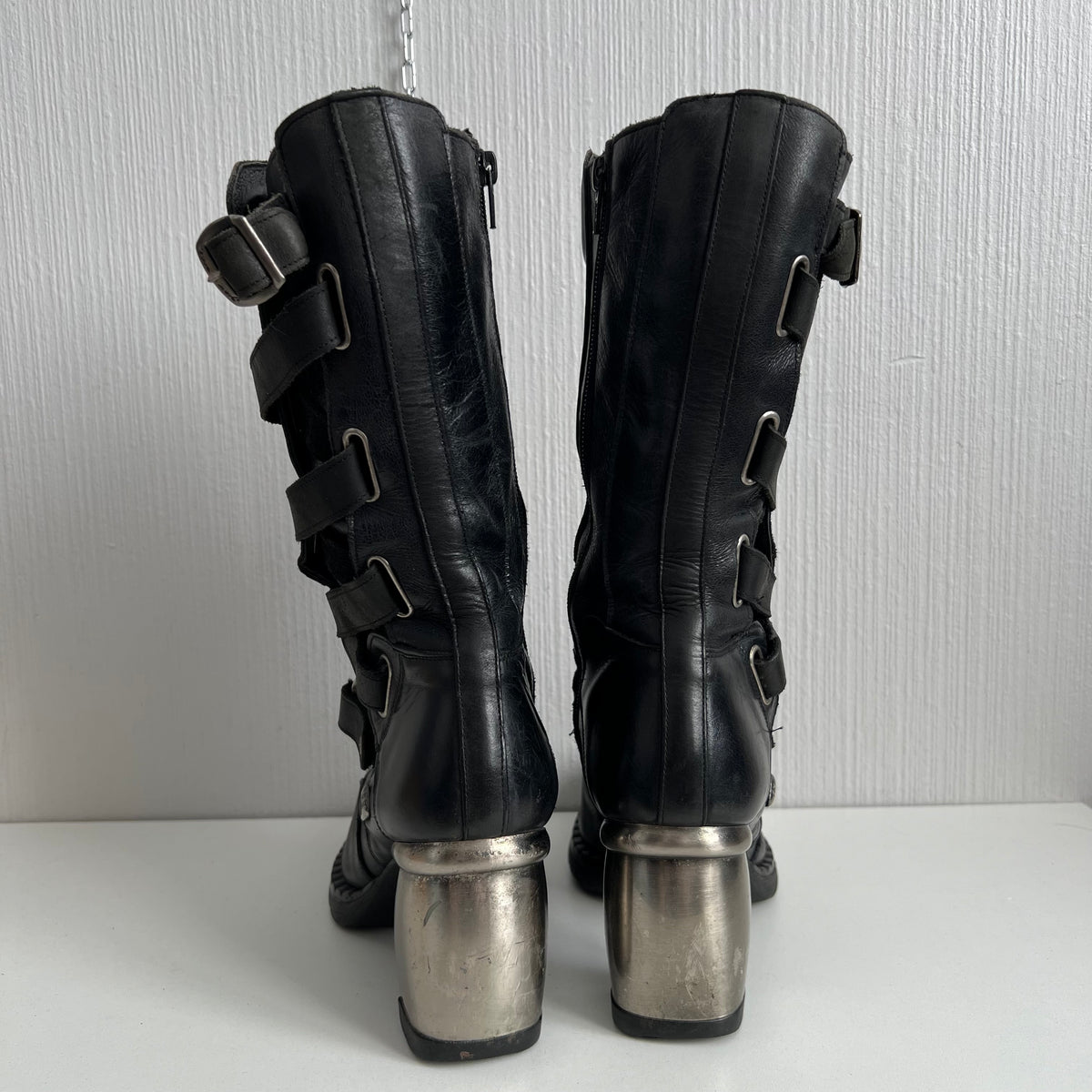 New Rock Trail Heeled Black Leather Boots
