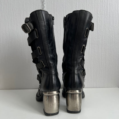 New Rock Trail Heeled Black Leather Boots
