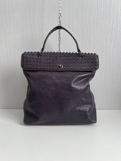 Bottega Veneta Purple Intrecciato Leather Tina Top Handle Bag