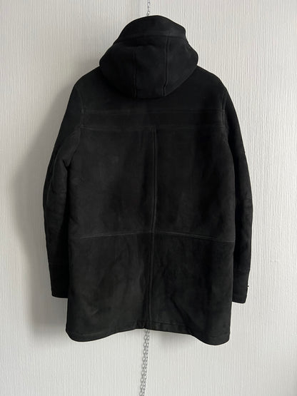 Zegna Black Suede Lamb Leather Shearling Coat Mens Parka Jacket