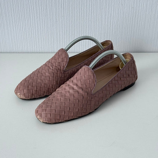 Bottega Veneta Pink Intrecciato Leather Loafers