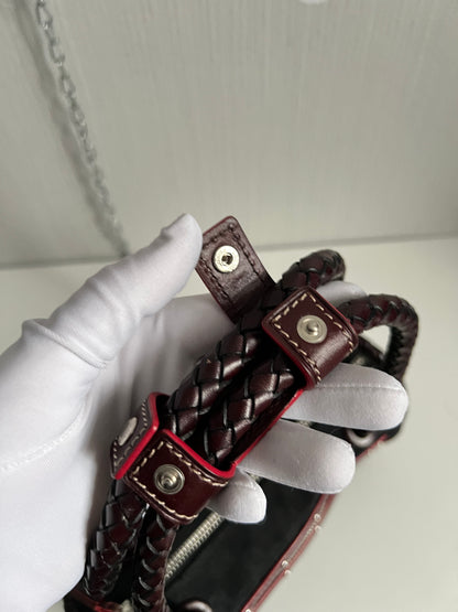 Loewe Black Canvas Anagram Brown Leather Shoulder Bag