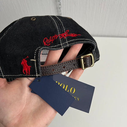 Polo Ralph Lauren Contrast Stitches Flag Black Cap with Leather Strap
