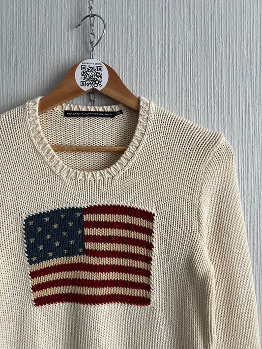 Polo Ralph Lauren American Flag Heavy Knit Cream Cotton Sweater
