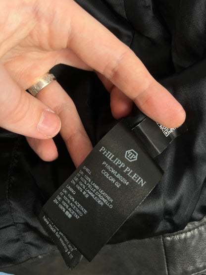 Phillip Plein Fitted Lamb Leather Biker Jacket