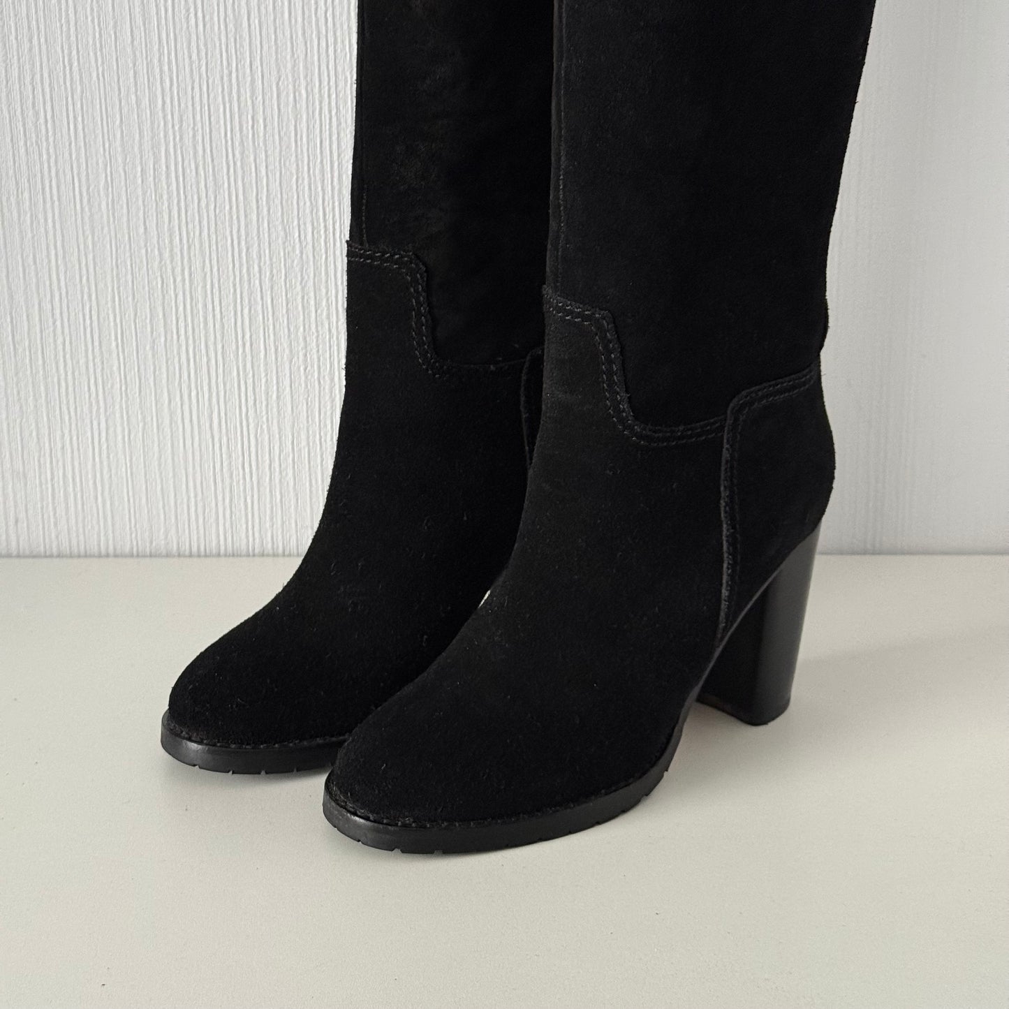 Chanel CC Logo Black Suede Leather High Boots