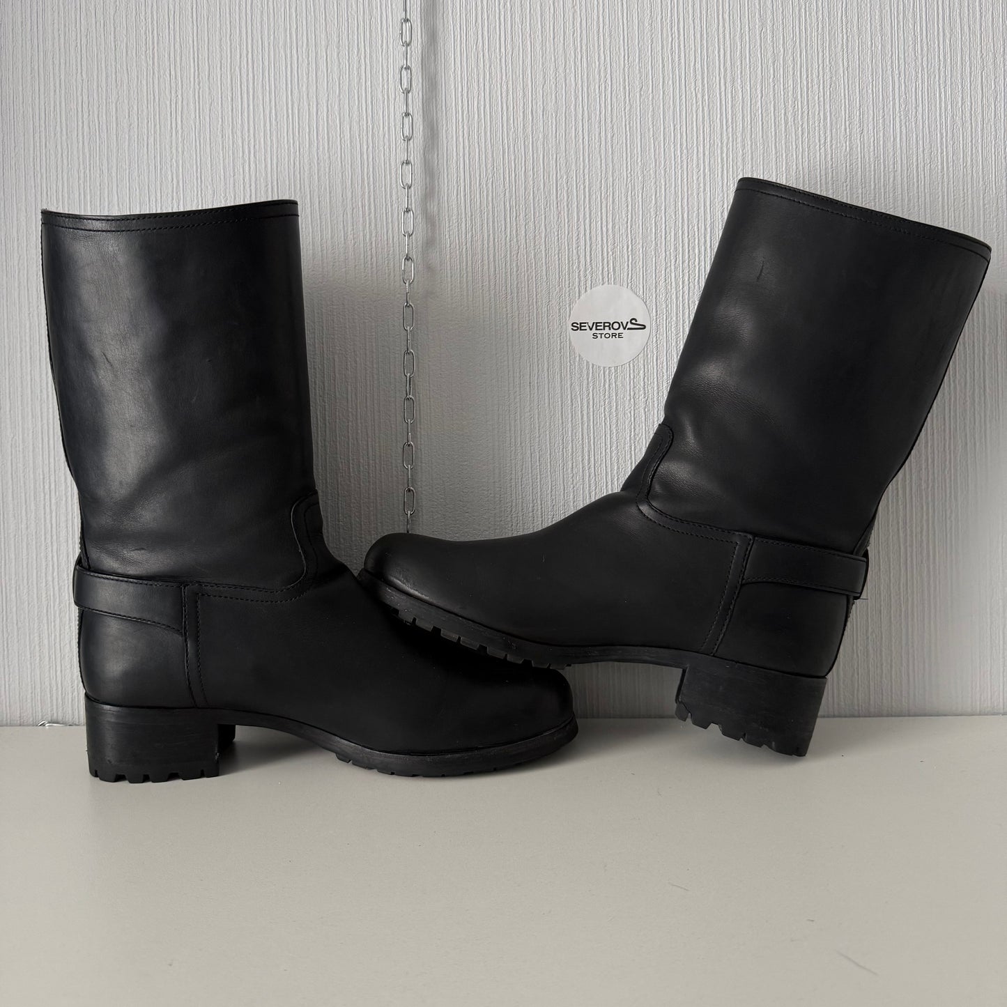Prada Leather Moto Boots