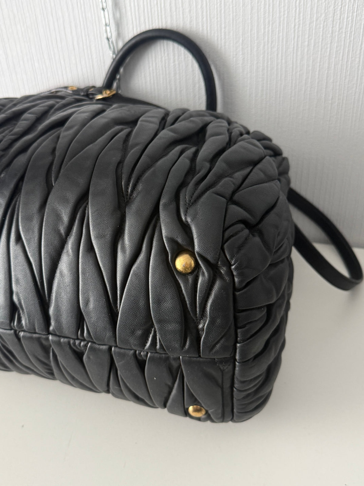 Miu Miu Black Matelassé Leather Tote Bag