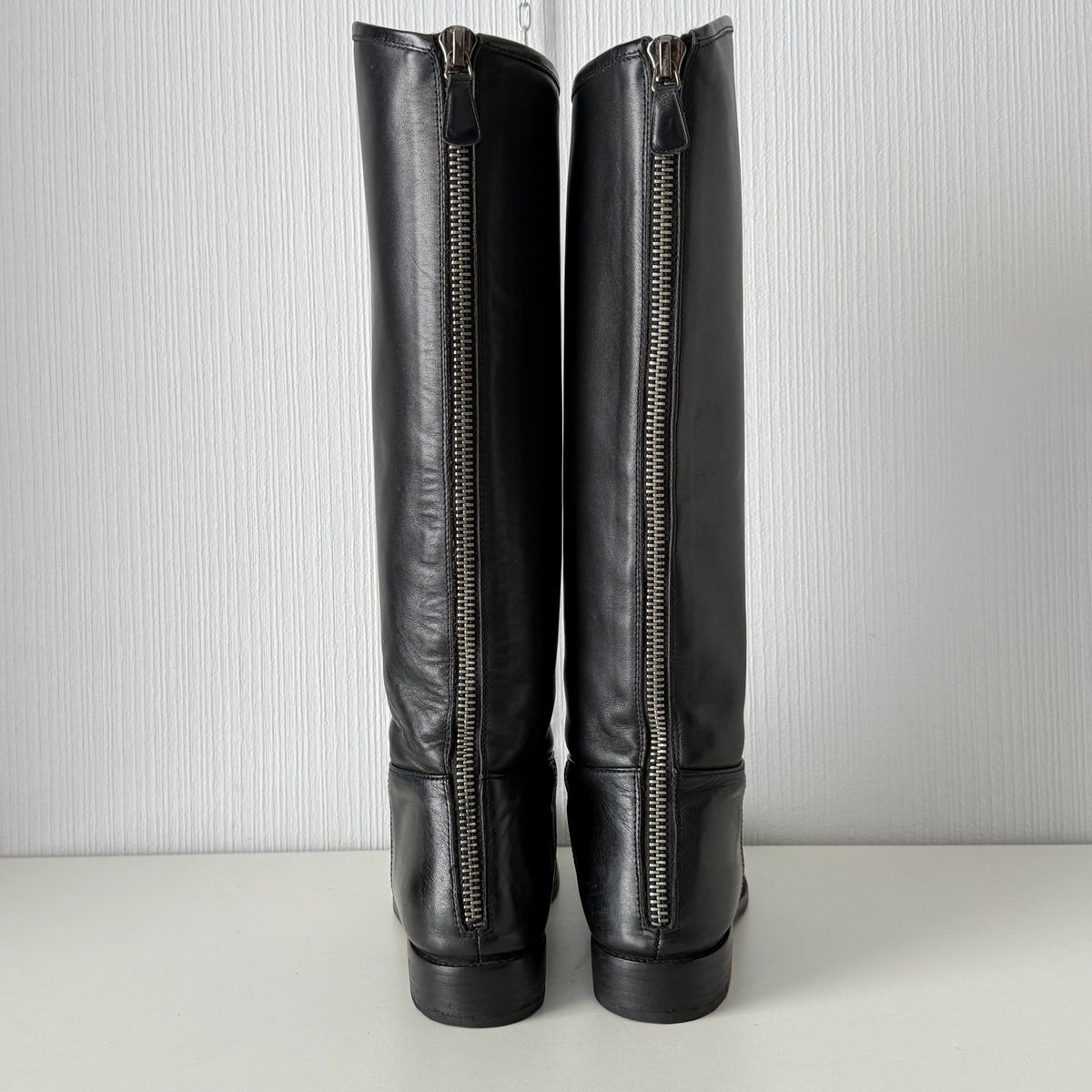 Chanel Black Calfskin Leather Knee-High Riding Boots