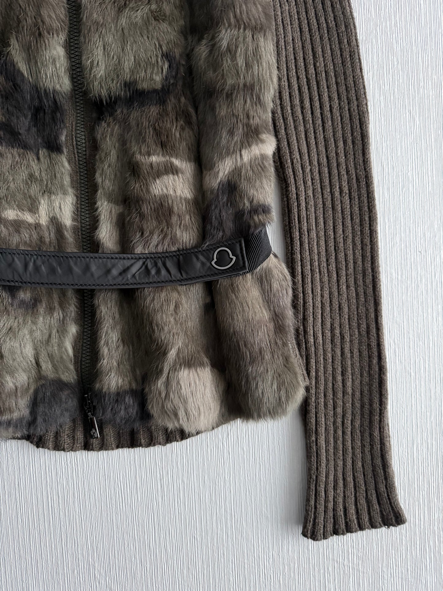 Moncler FW18 Rabbit Fur Camo Zip Up Cardigan Sweater