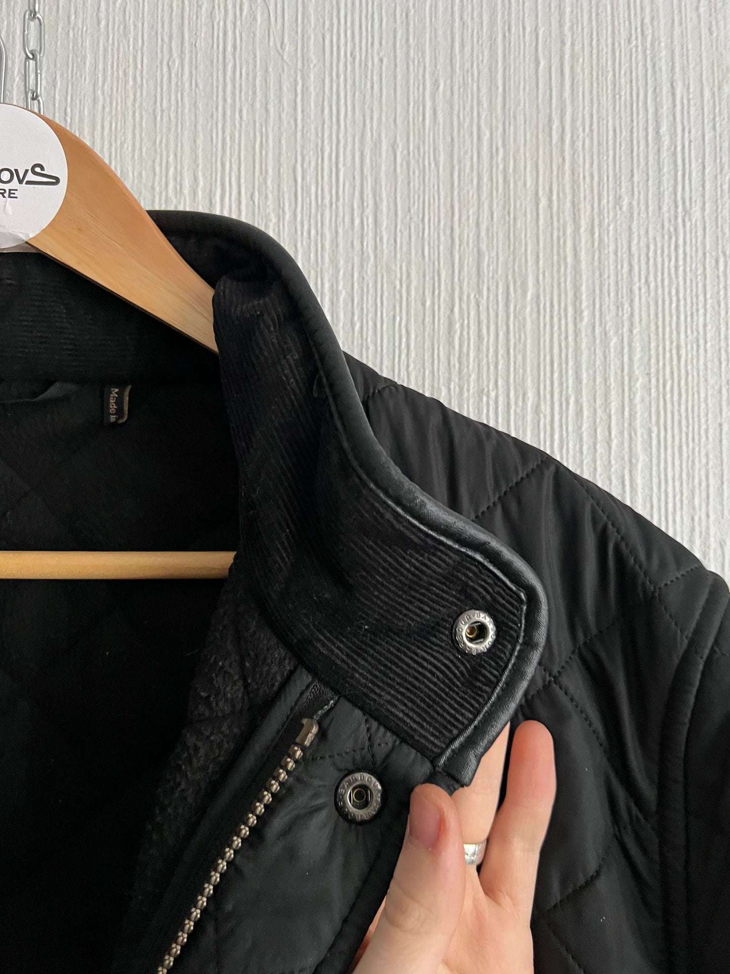 Barbour Powell Quilted Black Jacket with Faux Leather Trim