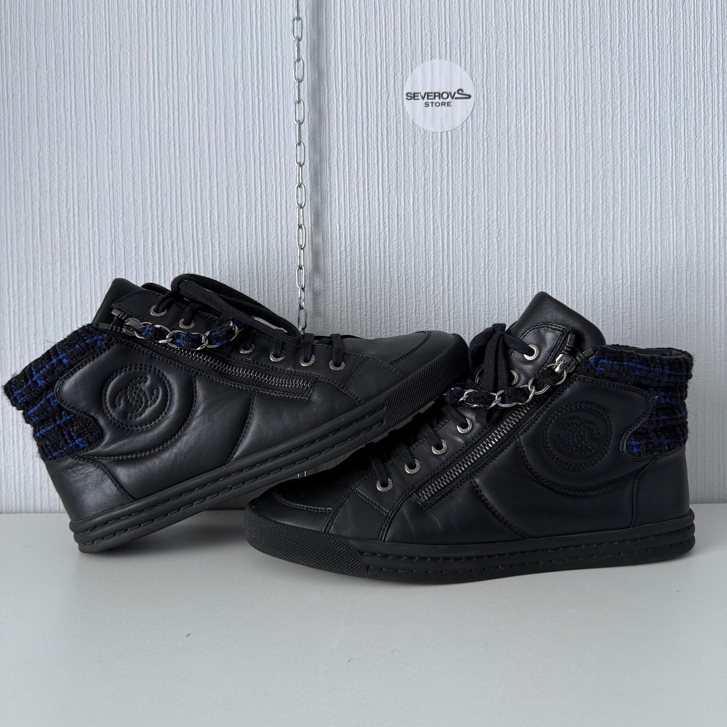 Chanel CC High Top Trainers Sneakers Zip Chain Shoes