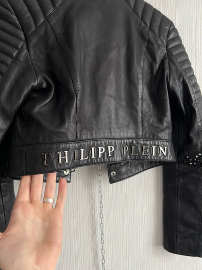 Phillip Plein Fitted Lamb Leather Biker Jacket