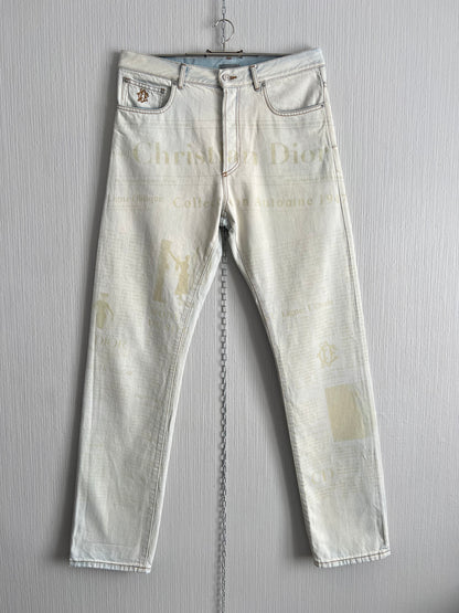 Christian Dior SAMPLE Gazette Print Faded Blue Denim Jeans