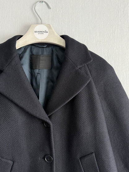 Prada Wool Woven Womens Black Pea Coat