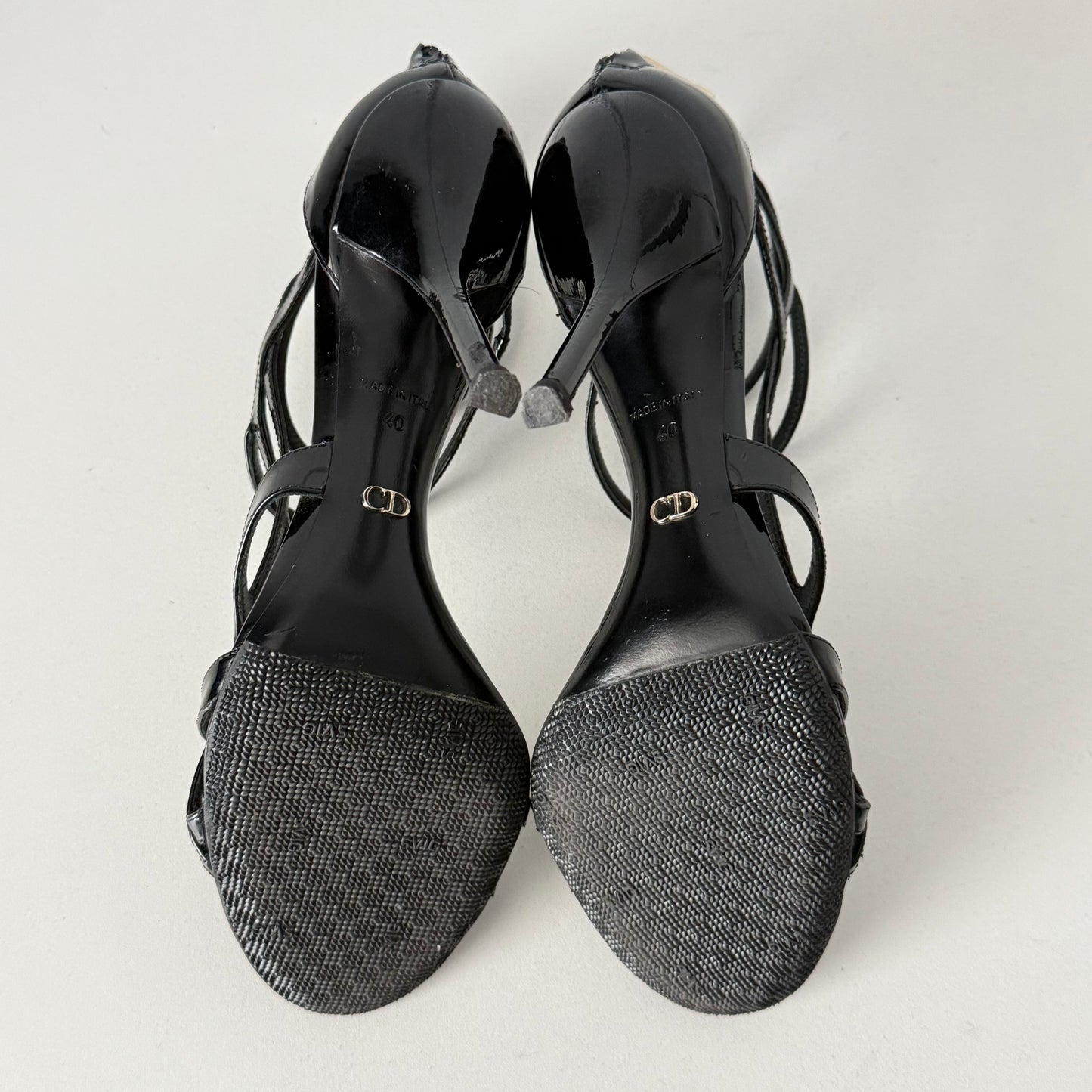 Dior Black Patent Leather Double Strap Sandals