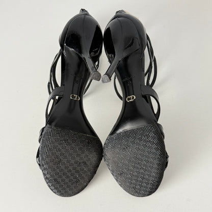Dior Black Patent Leather Double Strap Sandals