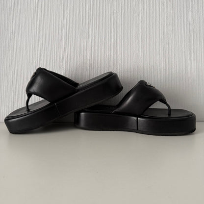Prada Soft Padded Nappa Leather Thong Wedge Sandals