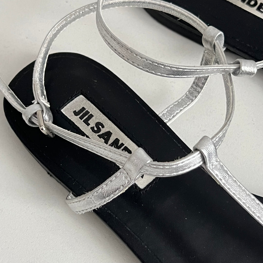 Jil Sander Metallic T-Strap Flat Sandals