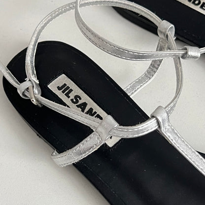 Jil Sander Metallic T-Strap Flat Sandals