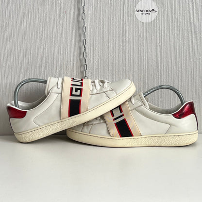 Gucci Ace Stripe Leather White Red Black Mens Sneaker