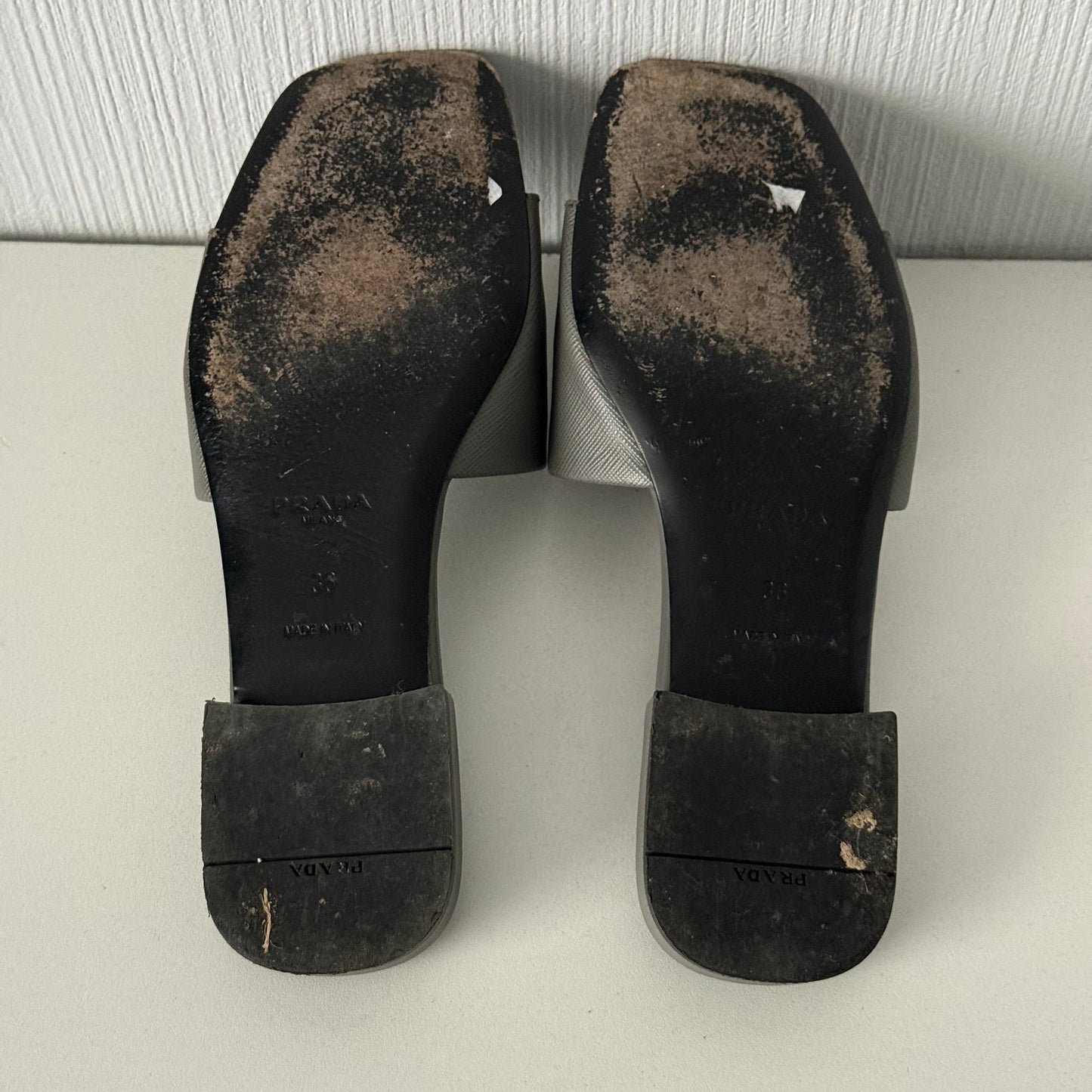 Prada Saffiano Leather Triangle Logo Sandals