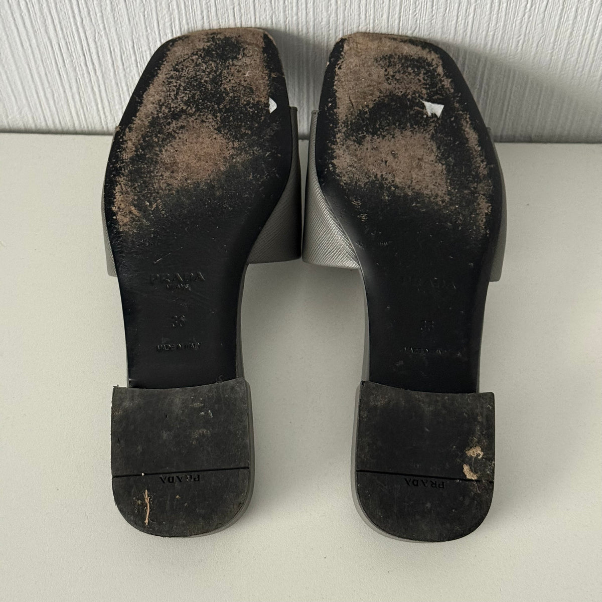 Prada Saffiano Leather Triangle Logo Sandals